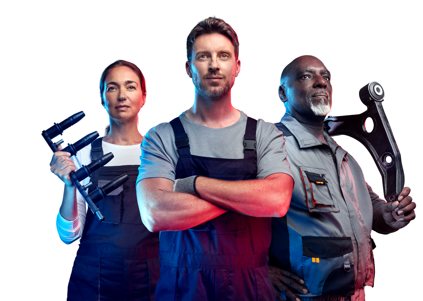 Home page header image Three mechanics ready to start work
